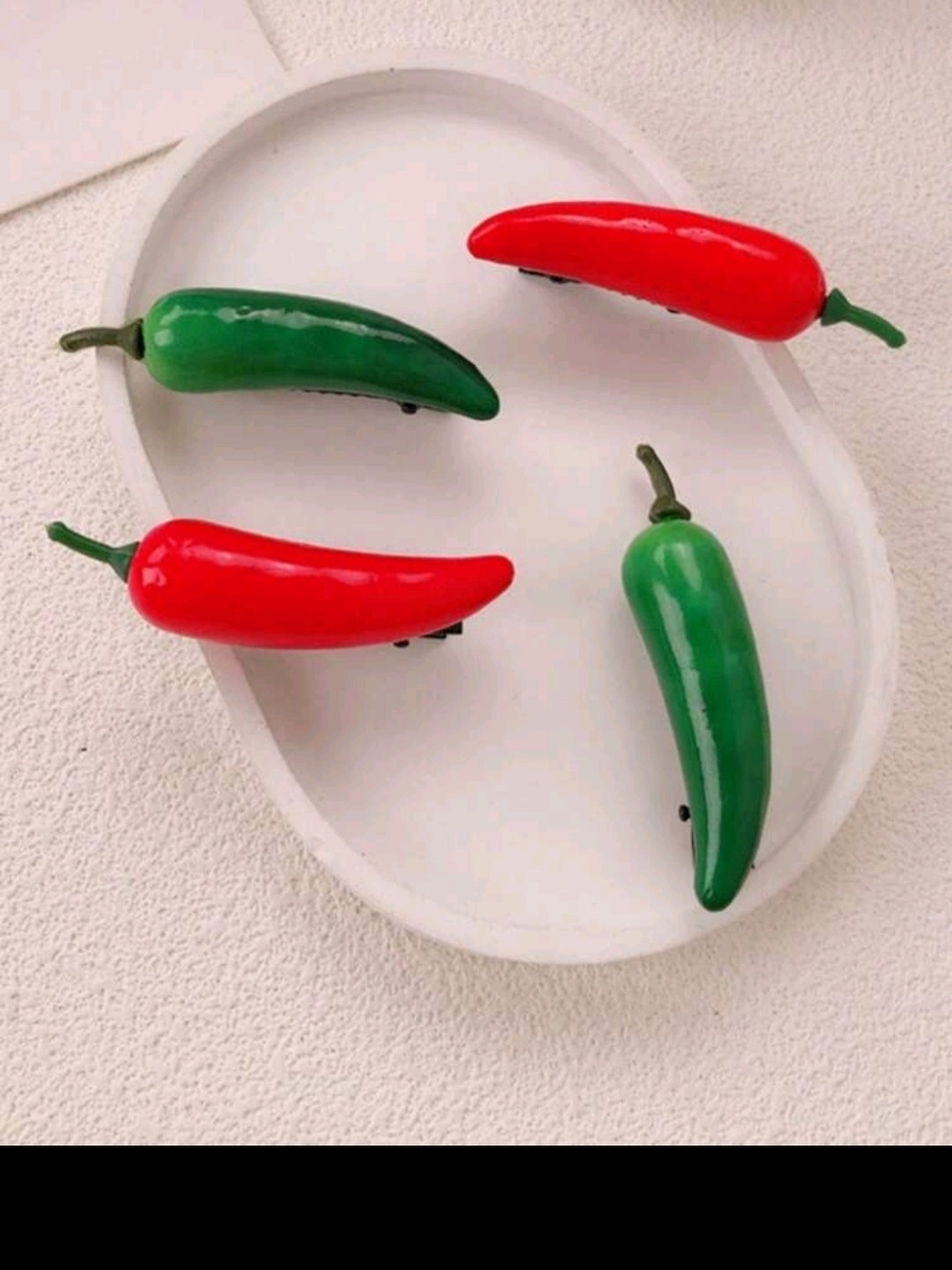 Chili Pepper Hair Clip Set - Red & Green Gloss
